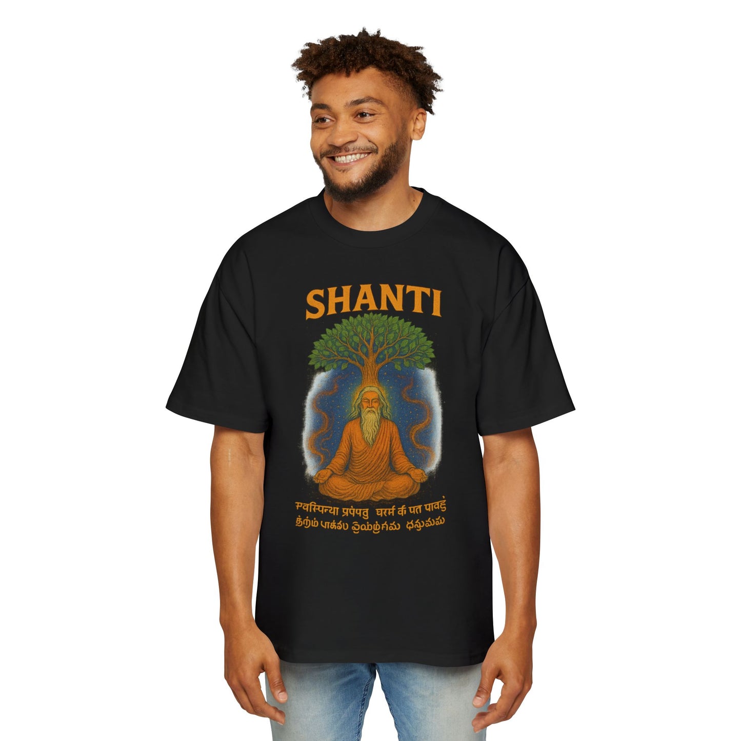 Spiritual Oversized Tee with 'Shanti' Design, Yoga Apparel, Meditation Shirt, Mindfulness Fashion, Gift for Wellness Lovers