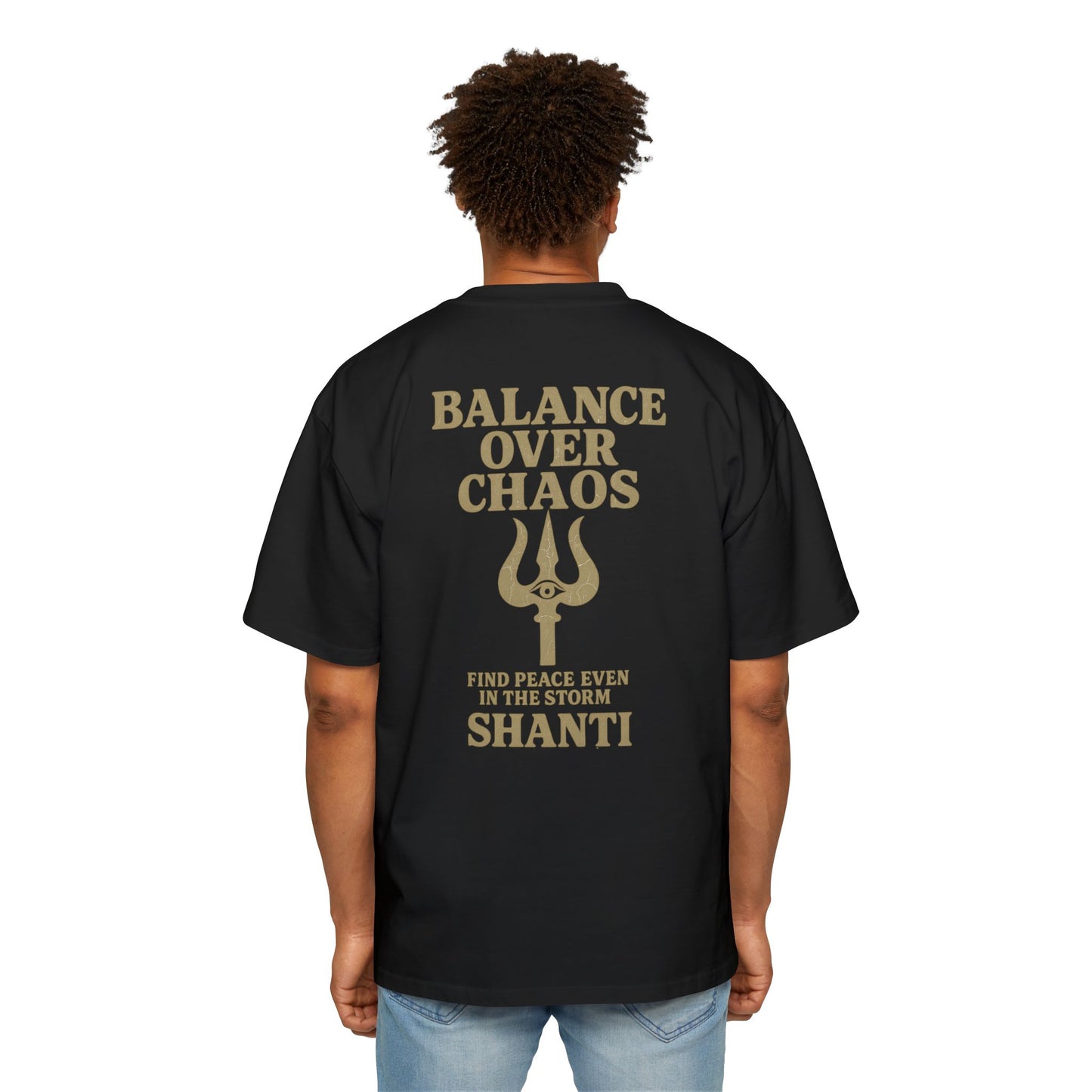 Men's Oversized Graphic Tee: Balance Over Chaos Shirt, Unisex Casual Wear, Streetwear Style, Spiritual Gift, Relaxed Fit Top