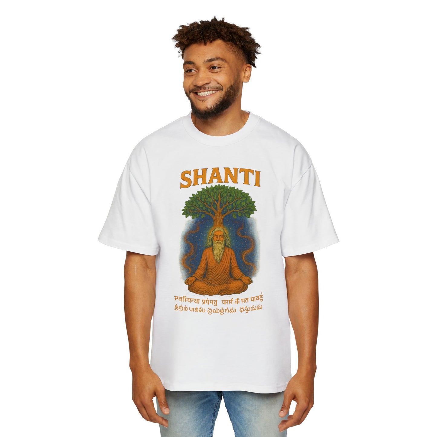 Spiritual Oversized Tee with 'Shanti' Design, Yoga Apparel, Meditation Shirt, Mindfulness Fashion, Gift for Wellness Lovers