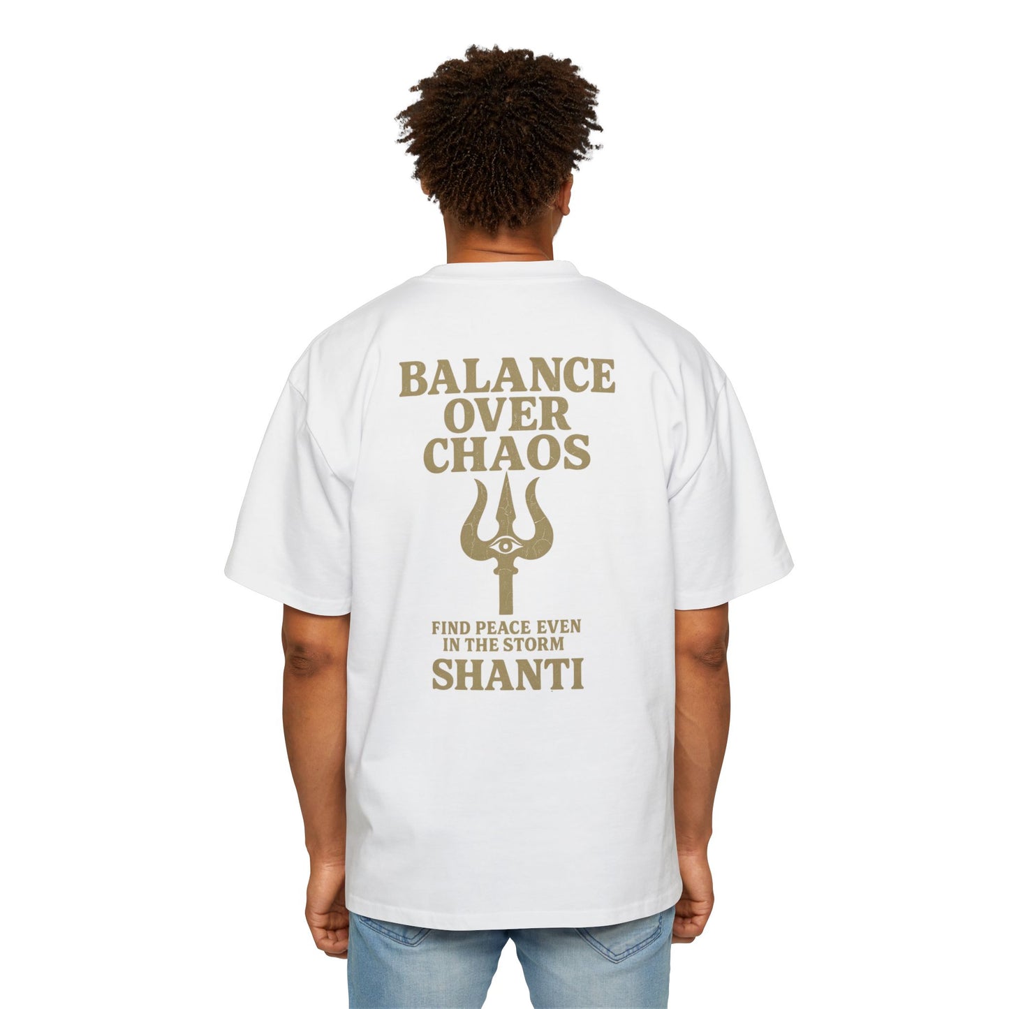 Men's Oversized Graphic Tee: Balance Over Chaos Shirt, Unisex Casual Wear, Streetwear Style, Spiritual Gift, Relaxed Fit Top