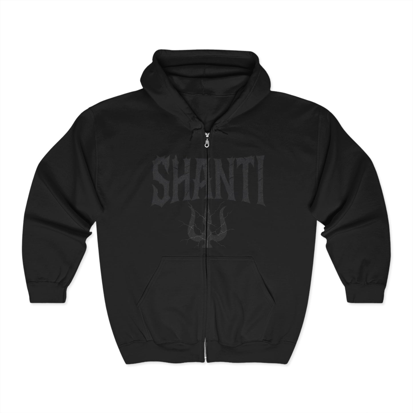 Cozy Unisex Full Zip Hoodie - Shanti Design for Relaxation, Gift for Him/Her, Casual Wear, Spirituality, Yoga