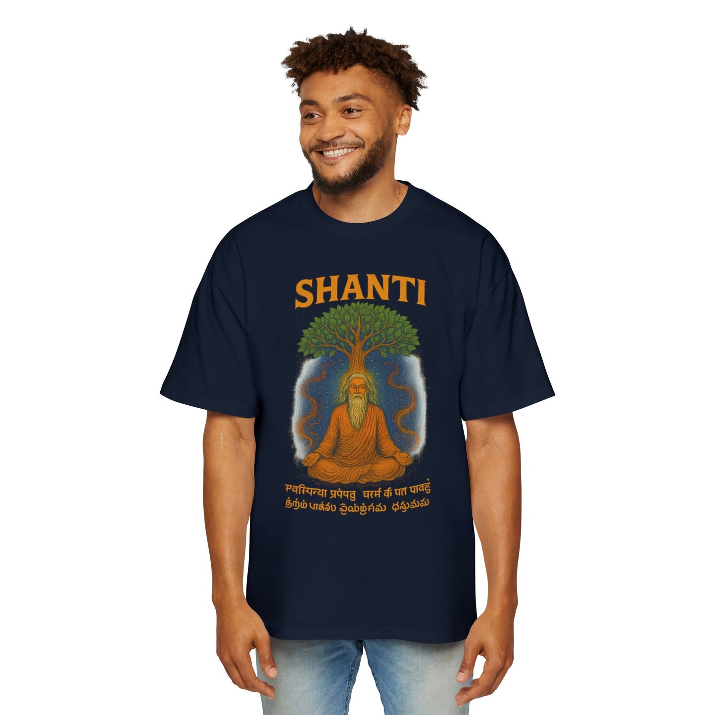 Spiritual Oversized Tee with 'Shanti' Design, Yoga Apparel, Meditation Shirt, Mindfulness Fashion, Gift for Wellness Lovers