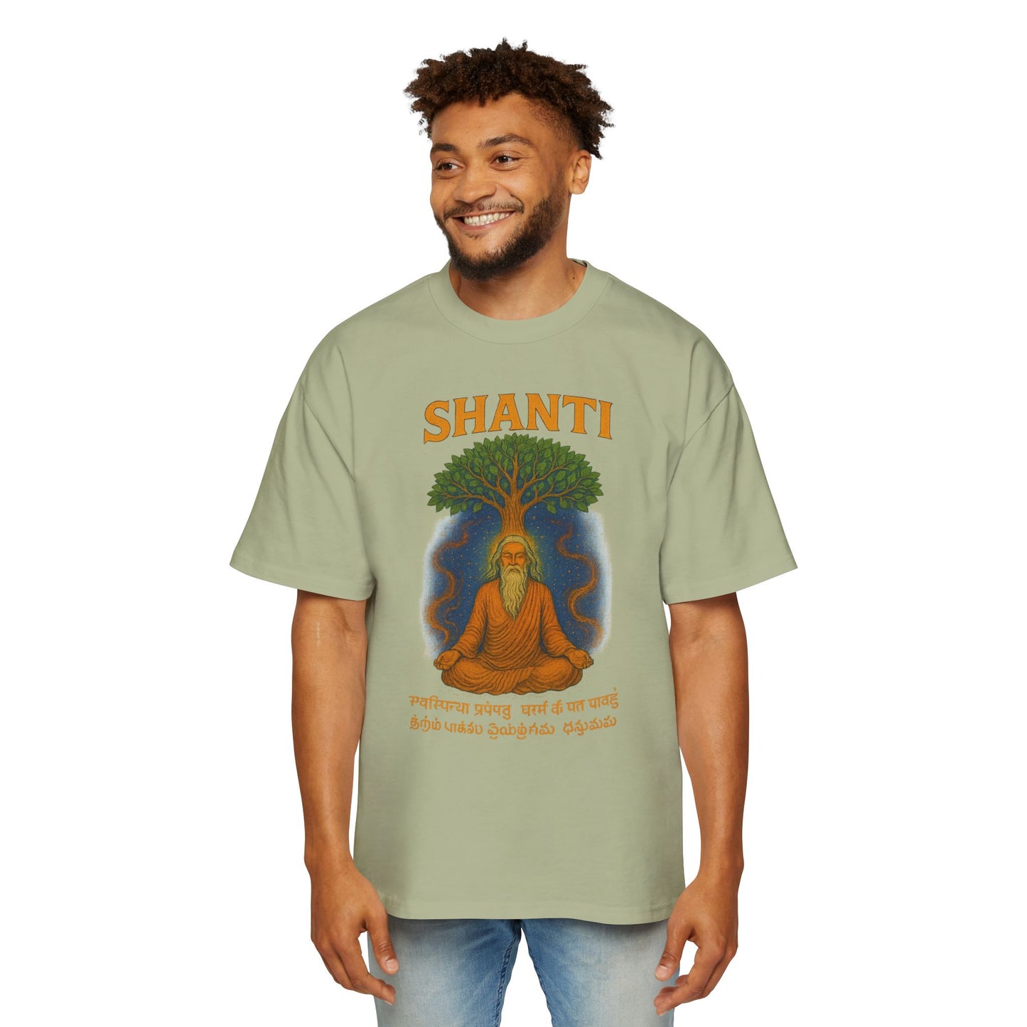 Spiritual Oversized Tee with 'Shanti' Design, Yoga Apparel, Meditation Shirt, Mindfulness Fashion, Gift for Wellness Lovers