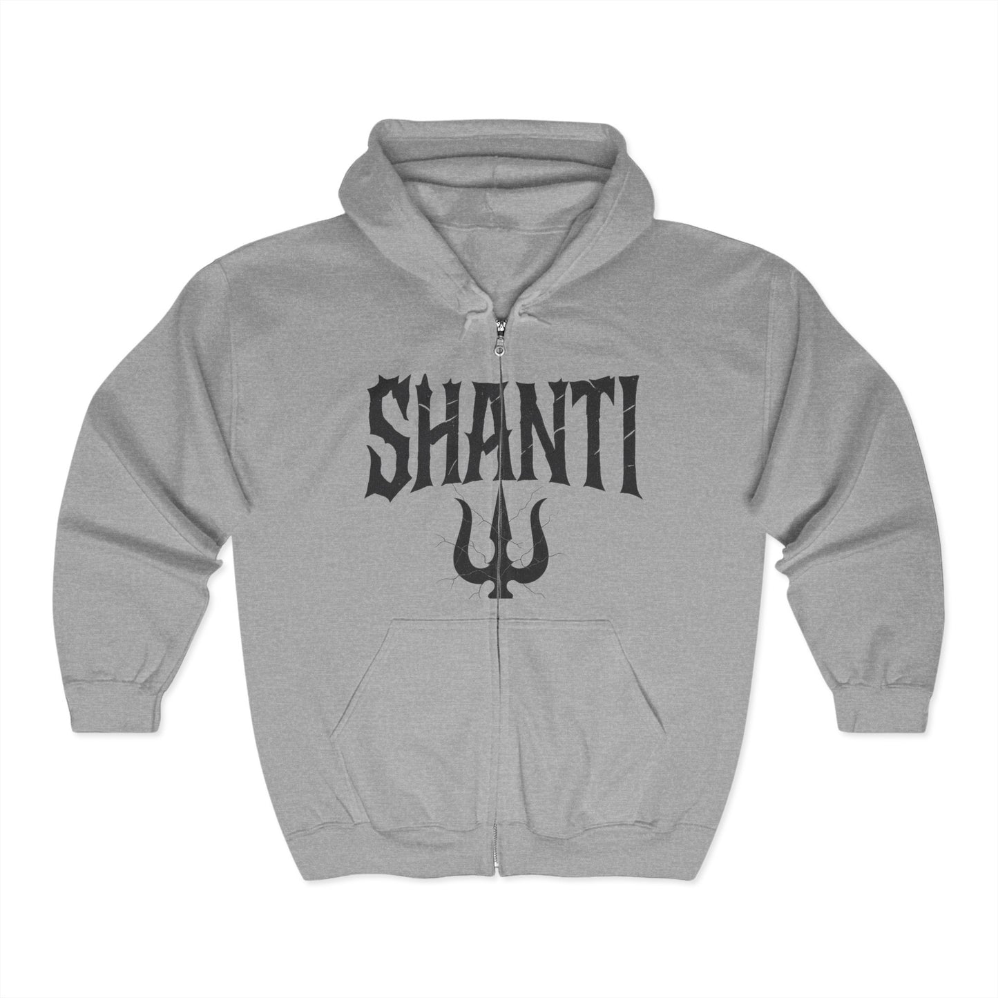 Cozy Unisex Full Zip Hoodie - Shanti Design for Relaxation, Gift for Him/Her, Casual Wear, Spirituality, Yoga