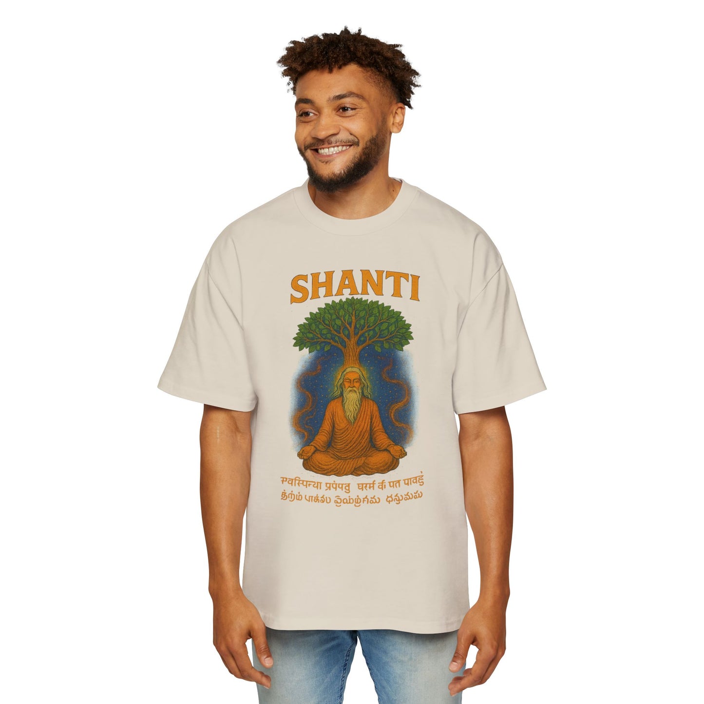 Spiritual Oversized Tee with 'Shanti' Design, Yoga Apparel, Meditation Shirt, Mindfulness Fashion, Gift for Wellness Lovers