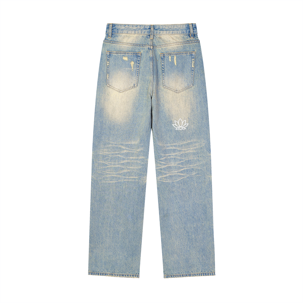Sun Fade Raw Hem Denim Jeans